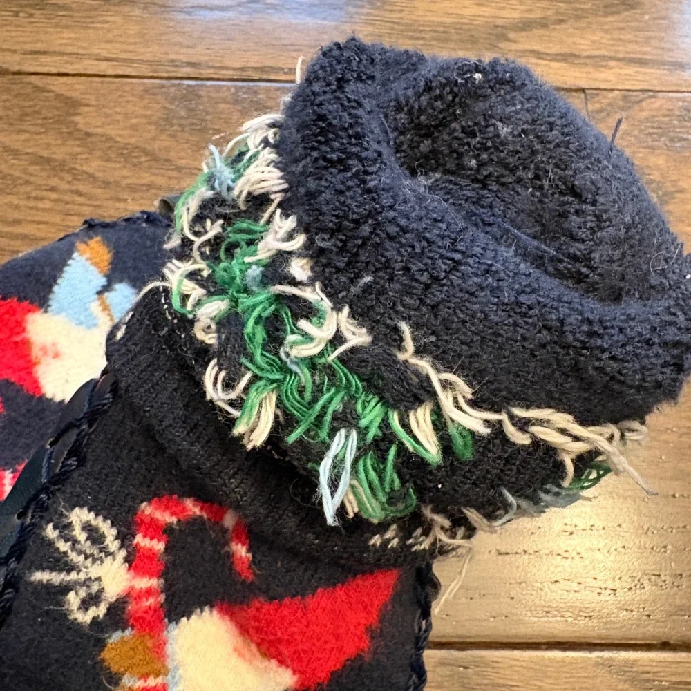 Hanna Andersson Slippers Sz 12-1Y Gnome Candy Cane Slippers Moccasins Navy Cozy‎